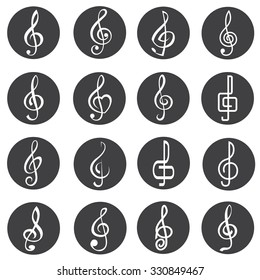 set of sixteen treble clef icons