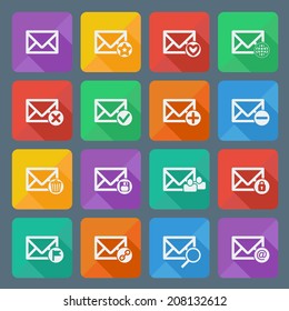 Set of sixteen vector mail icons for web applications, email icons design. Vector illustration. Social networking & communication. Easy paste to any background