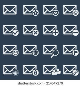 Set of sixteen vector mail icons for web applications, email icons design. Vector illustration. Social networking & communication.