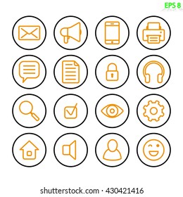 Set of sixteen web ui icons. Outline vector style