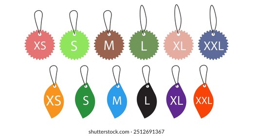 Set of size clothing labels vector isolated on white background.