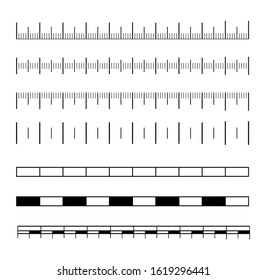 Set of size indicators with different unit distances. Measuring scale, markup for rulers. Vector illustration.