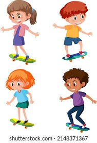 A set of skateboard boy and  on white background illustration