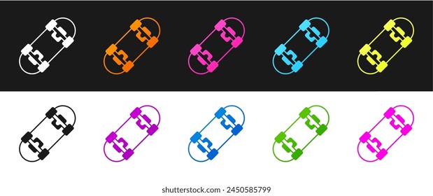 Set Skateboard icon isolated on black and white background. Extreme sport. Sport equipment.  Vector