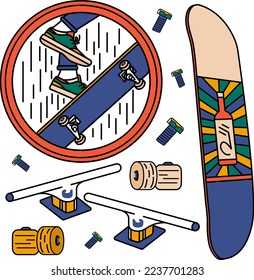 Set of skateboard illustration in flat illustration, isolated vector illustration