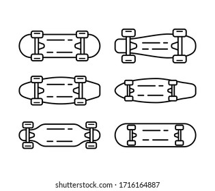 Set Of Skateboard Line Icon Isolated On White Background. Outline Style. Minimal Skate Board Design. Vector Illustration.