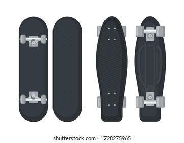 Set of skateboard and longboard icons in flat style isolated on white background. Vector illustration.