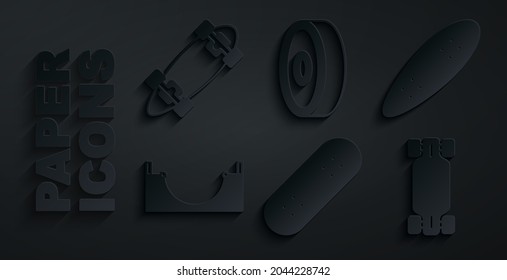 Set Skateboard, Longboard or skateboard, park, ball bearing and  icon. Vector
