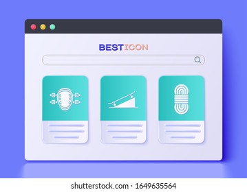 Set Skateboard on street ramp, Knee pads and Climber rope icon. Vector
