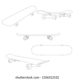 Set Skateboard Outlines Different Positions Contour Stock Vector ...