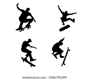 Set of skateboard silhouette design illustration. extreme sport sign and symbol Silhouette set of skateboard tricks