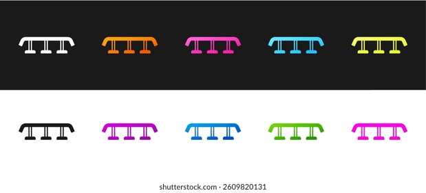 Set Skateboard stairs with rail icon isolated on black and white background.  Vector