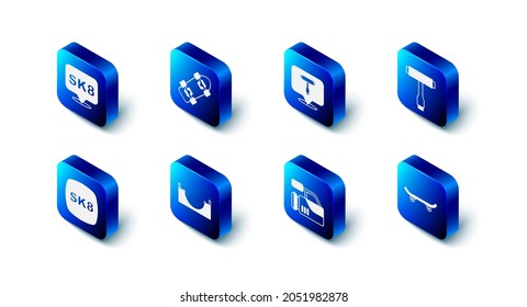 Set Skateboard, T tool, Cinema camera, park,  and  icon. Vector