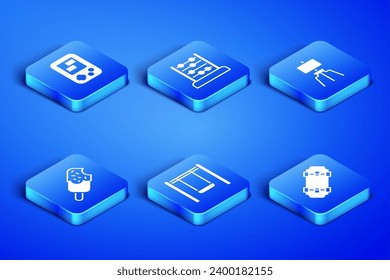 Set Skateboard, Tetris electronic game, Swing, Ice cream, Abacus and Wood easel icon. Vector