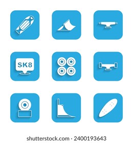 Set Skateboard wheel, park, Longboard or skateboard,  and deck icon. Vector
