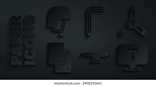 Setze Skateboardrad, Y-Tool, Kniekopaden, T, Tool-Tasten und Helmsymbol. Vektorgrafik