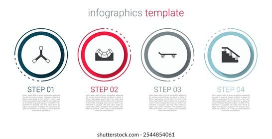 Set Skateboard Y-Tool, Park und Treppe mit Schiene. Vorlage für Geschäftsinformationen. Vektorgrafik