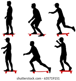 Set of skateboarder silhouettes on a white background.