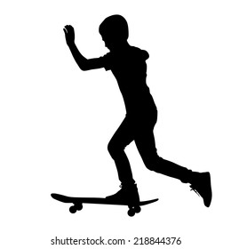 Set of skateboarders silhouette. Vector illustration.