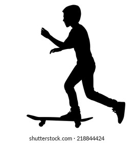 Set of skateboarders silhouette. Vector illustration.