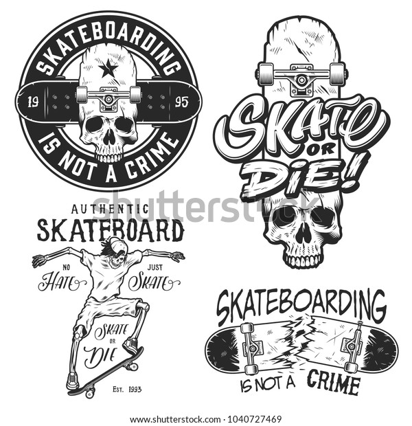 Set Skateboarding Emblems Black Colour Isolated Stock Vector (Royalty ...