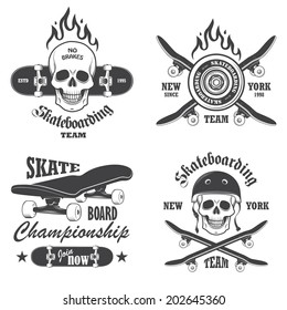 Set of skateboarding emblems, labels and designed elements. Set 1