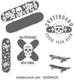 Set of skateboarding emblems, labels and designed elements