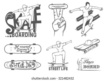 Set of skateboarding emblems, logo, badge, labels and designed elements. Collection sign street art, street life and graffiti