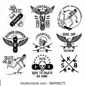 Set of skateboarding labels and badges. Skateboard Skeleton.