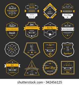 Set of skateboarding logo, badge, emblems, stickers, labels and elements of street style. Collection sign  and graffiti