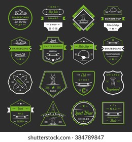 Set of skateboarding logo, badge, emblems, stickers, labels and elements of street style. Collection sign  and graffiti.
