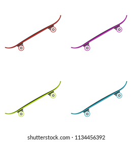A set of skateboards. Skateboards of different colors. Vector illustration. Sport. EPS 10. White background.