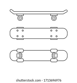 A set of skateboards from different sides. Icons. Outline vector illustration