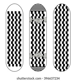 Set of skateboards with graphically patterned. Vector illustration.
