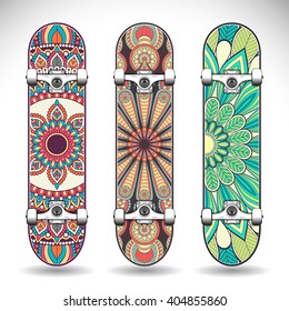 Set of skateboards with mandalas
