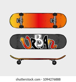 Set of skateboards Vector illustration for an octopus or poster, print on clothes. Skate, sport and extreme.