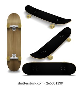 Set of skateboards. Visibility under different angles. Vector illustration.
