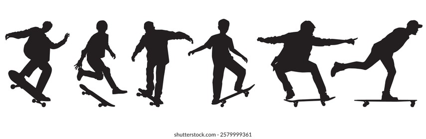 set of skater silhouettes. Collection of skate boarder on isolated white background.