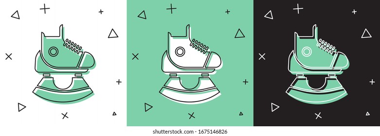 Set Skates icon isolated on white and green, black background. Ice skate shoes icon. Sport boots with blades.  Vector Illustration