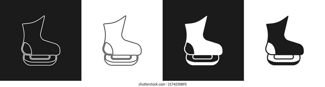 Set Skates icon isolated on black and white background. Ice skate shoes icon. Sport boots with blades.  Vector