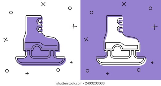 Set Skates icon isolated on white and purple background. Ice skate shoes icon. Sport boots with blades.  Vector