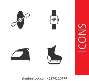 Set Skates, and paddle, Racing helmet and Smart watch with heart icon. Vector