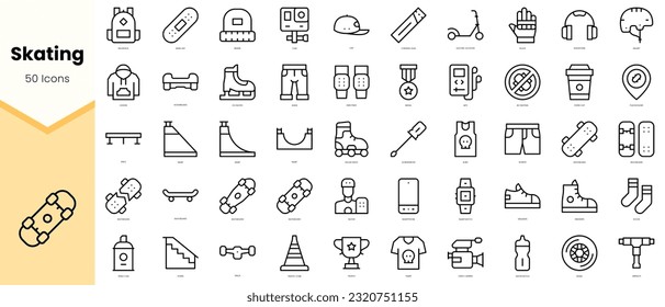 Set of skating Icons. Simple line art style icons pack. Vector illustration