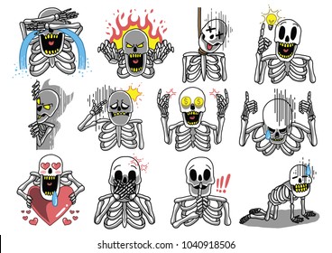 Set of Skeleton Emoticon with various gesture and expressions