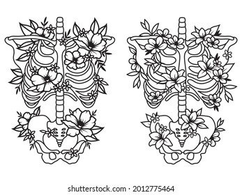 Set skeleton and flowers