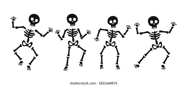 Set of skeleton for Halloween. Silhouette set. Vector