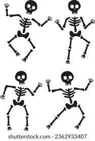 Set of skeleton for Halloween, Silhouette set, Vector art.