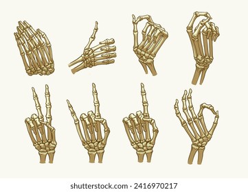 Set of Skeleton Hand Gesture Hand Drawn