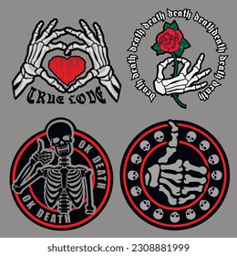 set, skeleton hand gesture, grunge vintage design t shirts