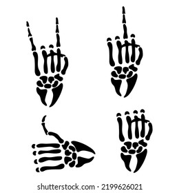 set of skeleton hands, gestures, vector illustration